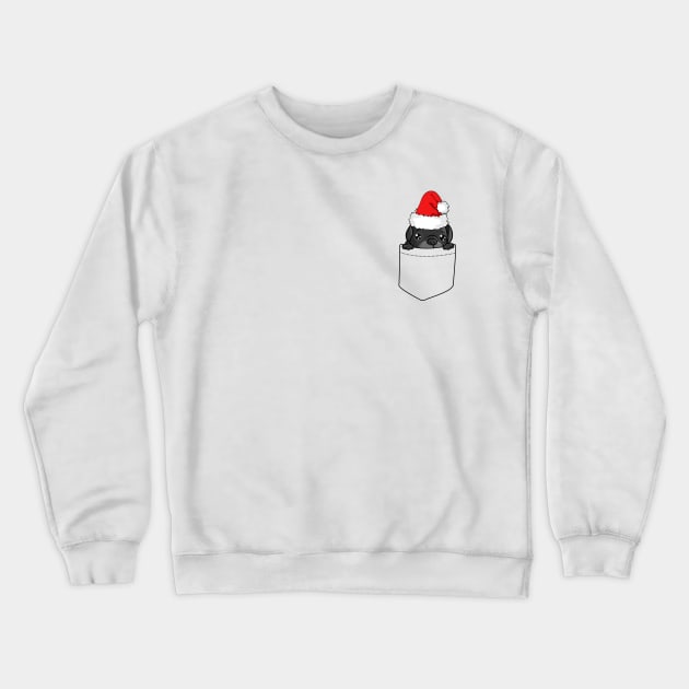 Black Pug In Pocket Santa Hat Crewneck Sweatshirt by Sleazoid